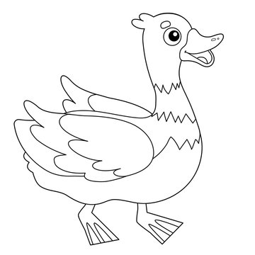 Coloring Page Outline of cartoon duck. Farm animals. Coloring book for kids.