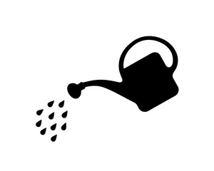 Black silhouette of a watering can and water droplets, simple vector illustration © Leiana