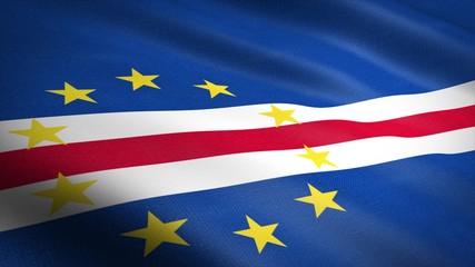 Flag of the Republic of Cape Verde. Realistic waving flag 3D render illustration with highly detailed fabric texture.