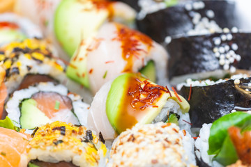 Fresh and colorful sushi pieces