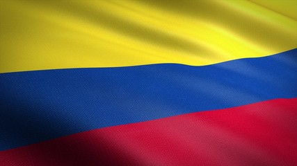 Flag of the Republic of Colombia. Realistic waving flag 3D render illustration with highly detailed fabric texture.