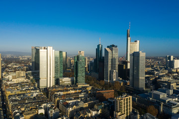 Fototapeta premium Frankfurt am Main aerial view with drone. Sunset in Frankfurt am Main. 10.12.2019 Frankfurt am Main Germany.