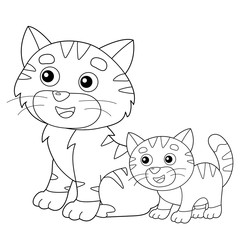 Coloring Page Outline of cartoon cat with kitten. Pets. Coloring book for kids.