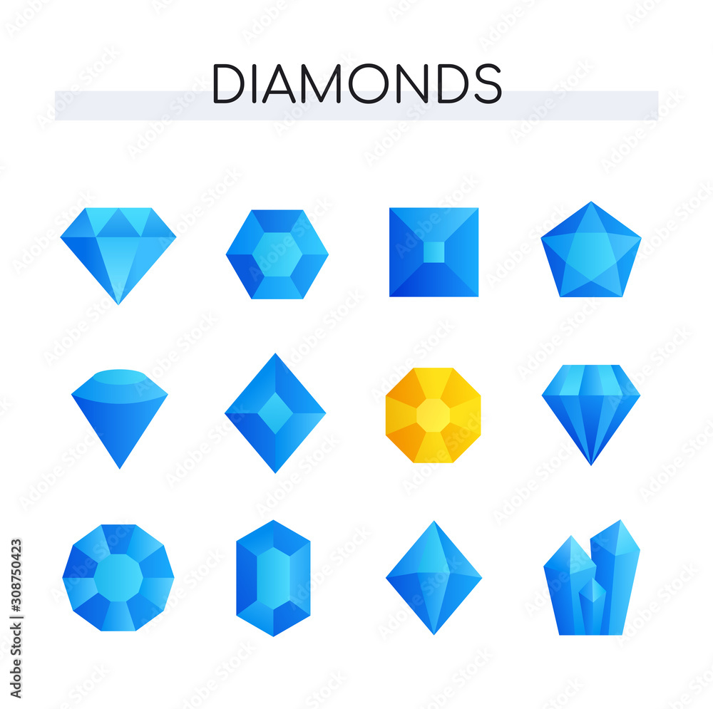 Poster set of diamonds - vector realistic objects collection