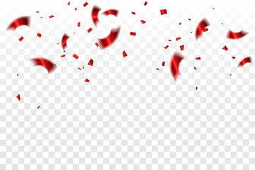 Many Falling Red Tiny Confetti Isolated On Transparent Background. Vector
