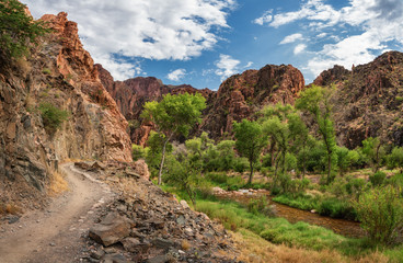 View from the Grand Canyon floor at Phantom Ranch - Sunset