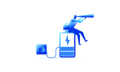 Business work concept illustration about hard work and waiting charge energy. Vector illustration of a flat design