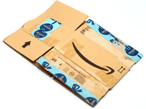 Used AMAZON Shipping Package Parcel Cardboard Box. Amazon is an American Multinational Technology Company of e-commerce