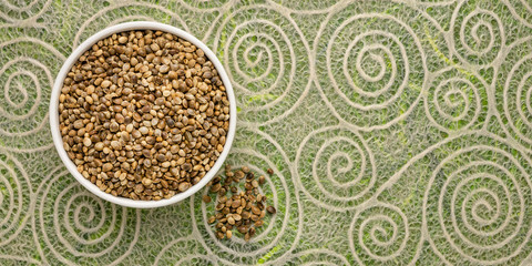 hemp seeds in a ceramic bowl