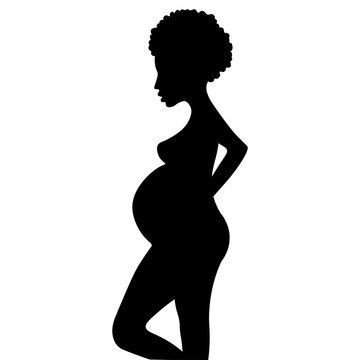 Black silhouette of pregnant African woman with beautiful figure. Vector EPS10 illustration.