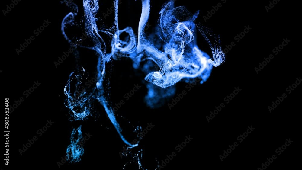 Poster abstract animation background of luminous blue particles, beautiful effect of glow particles in liqu