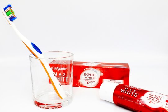 Italy &ndash; August 26, 2019: Colgate Max White Toothpaste produced by Colgate-Palmolive