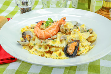plate of pasta with seafood