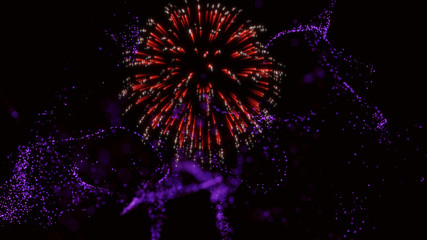 Red firework and particles abstract background.