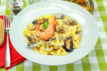 plate of pasta with seafood