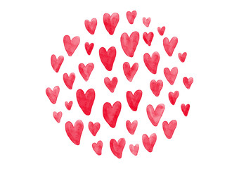 手描き水彩のハートの円