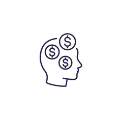 business ideas, money thinking vector line icon