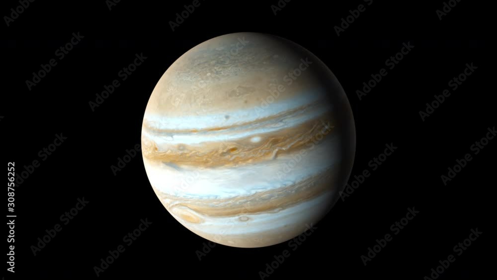 Poster rotation of the planet jupiter from the dark and illuminated sides, computer generated. 3d rendering