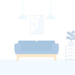 Sofa in modern interior, vector illustration