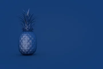 Klassisches blaues Fruchtmuster von frischen Ananas auf Hintergrund mit Schatten. Farbe 2020 © Ahmet  Aglamaz