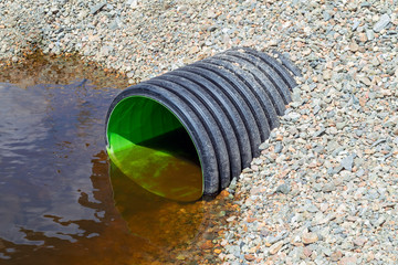 Storm sewage plastic pipe of large diameter. The drainage pipe close-up view.