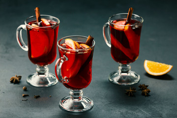 Mulled wine in glasses. Christmas drink