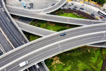 Aerial view of a massive highway intersection
