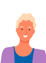 Blonde woman with broad perfect white smile isolated business worker. Vector portrait view of online consultant, best entrepreneur or manager on job