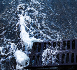 well drain waterfall out , storm weather , emergency evacuation ,drain flooding.