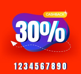 Cashback banner design with 30 cashback offer. Isolated sticker, labels, emblem Cash Back