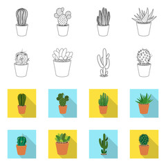 Vector illustration of cactus and pot symbol. Set of cactus and cacti stock symbol for web.