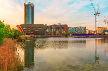 Canada Water, London during sunset