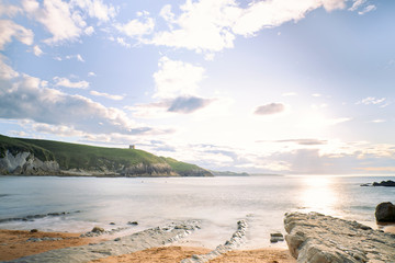 Steep coast at sunset on the northern coast of Spain