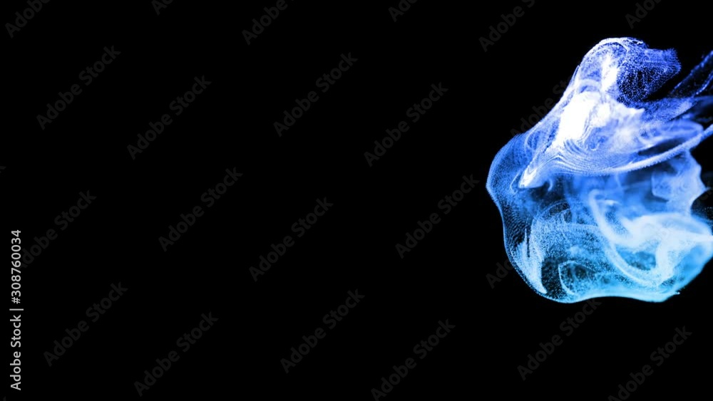 Poster abstract animation background of luminous blue particles, beautiful effect of glow particles in liqu