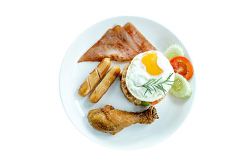 American fried rice on white background. American style breakfast set, fried rice