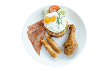 American fried rice on white background. American style breakfast set, fried rice