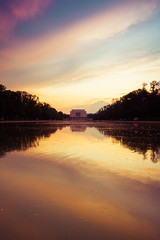 Evening image of the Lincoln Memorial with the reflecting pool