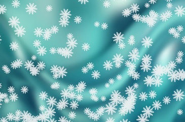 Christmas snowflakes and silk texture. Winter abstract background. 