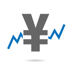 Yen and stock exchange chart in the background. Vector work currency designation. On white background sign of yena. EPS 10