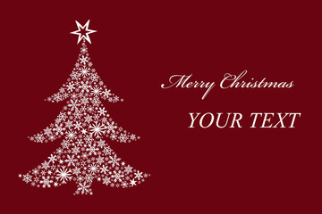 Fototapeta na wymiar Christmas tree made of white stars on red background. Christmas card.