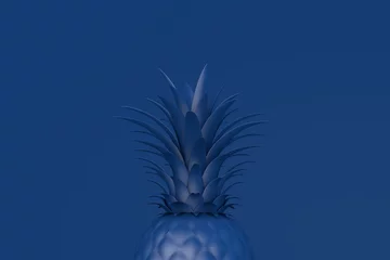 Klassisches blaues Fruchtmuster aus frischen Ananas auf isometrischem Hintergrund mit Schatten. Farbe 2020 © Ahmet  Aglamaz