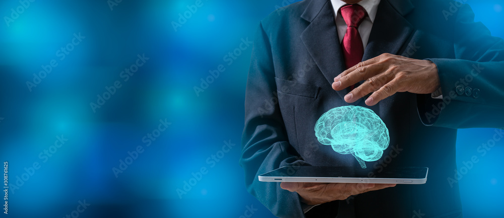 Poster ai,artificial intelligence,big data,deep learning and iot internet of things concept.businessman han