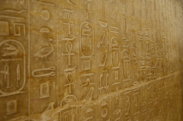 A well preserved tomb and Egyptian hieroglyphs at Djoser Step Pyramid.