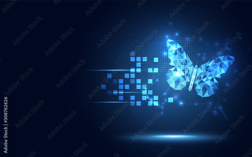 Aufkleber futuristic blue lowpoly butterfly abstract technology background. artificial intelligence digital tr