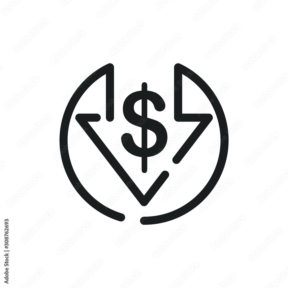 Poster Cost reduction icon template color editable. Dollar Down symbol vector sign isolated on white background. Simple logo vector illustration for graphic and web design.