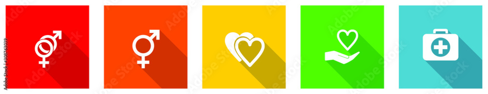 Leinwandbilder set of colorful web flat design vector icons, gender, love, heart, transgender and lgbt buttons in e