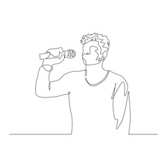 Continuous one line male singer with a microphone in hand sing. Vector illustration.