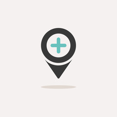 Obraz premium Pharmacy location. Icon with shadow on a beige background. Hospital vector illustration
