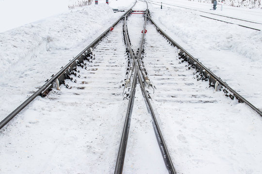 Railroad tracks in winter.