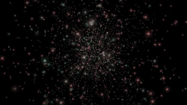 Abstract bokeh particular space background. Creative particles galaxy stars glowing lights. VJ background for your music festivals. VJ loop for video mapping. Glittering dj disco animation.